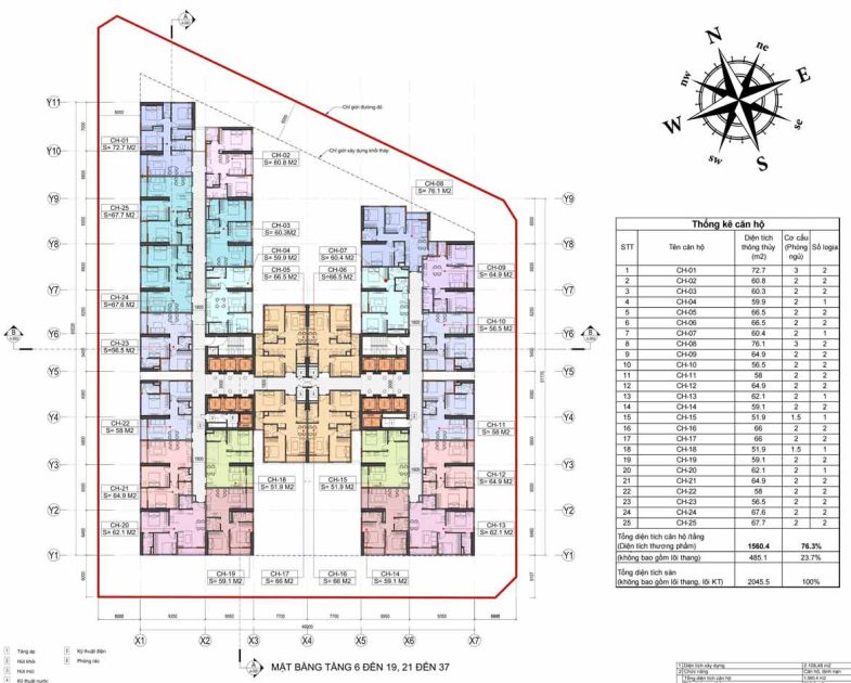 Mặt bằng tầng 6-19-37 dự án Hoàng Huy Grand Tower Sở Dầu Hồng Bàng Hải Phòng