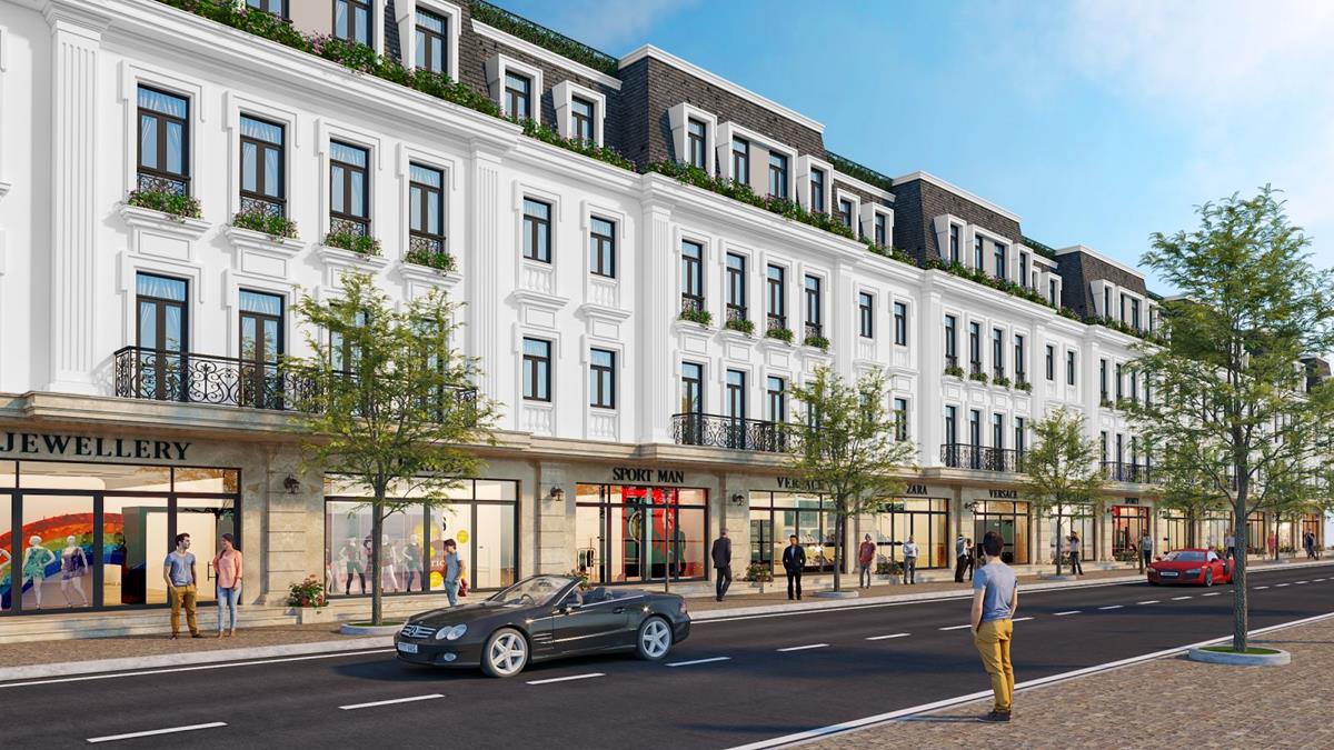Phối cảnh Hoàng Huy RIverside. Dãy shophouse mặt ngoài